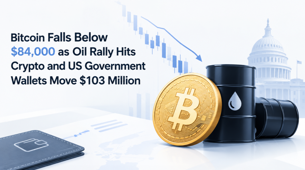 Bitcoin Falls Below $84,000 as Oil Rally Hits Crypto and US Government Wallets Move $103 Million