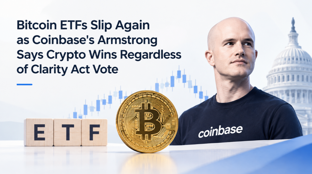 Bitcoin ETFs Slip Again as Coinbase's Armstrong Says Crypto Wins Regardless of Clarity Act Vote