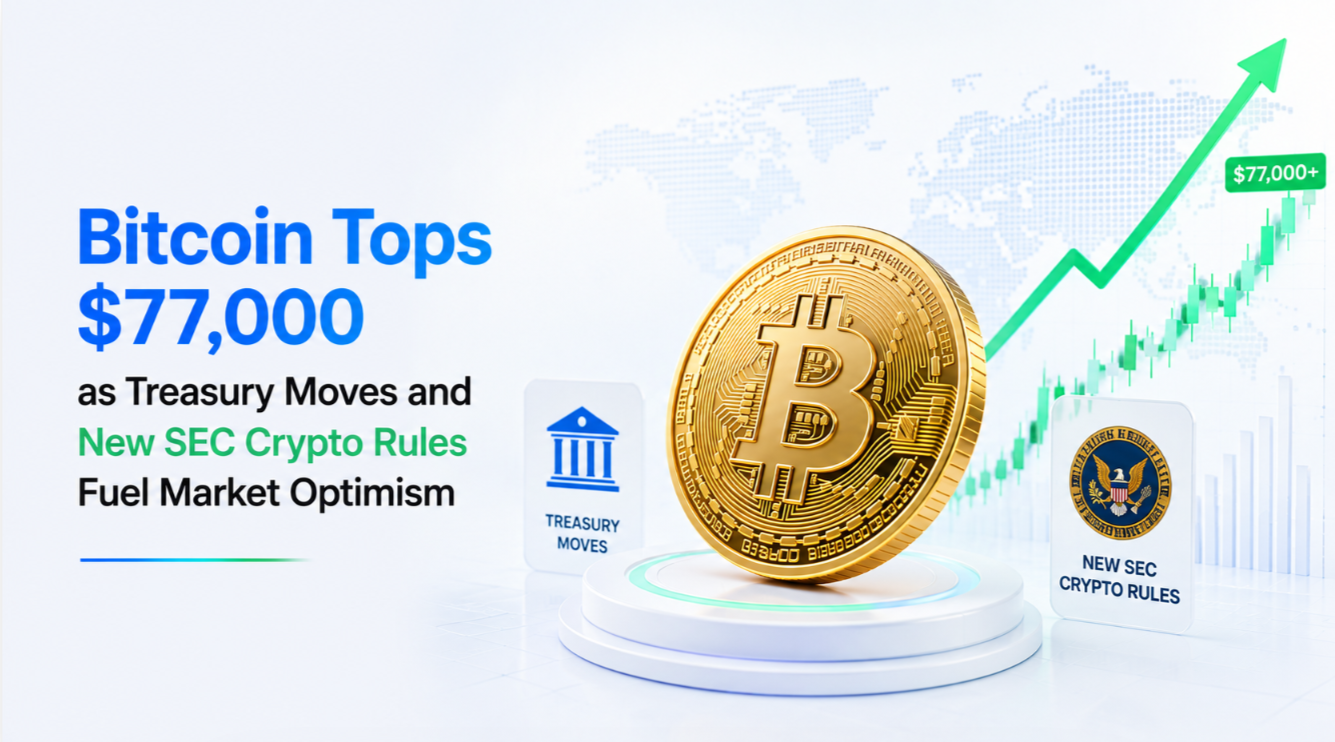 Bitcoin Tops $77,000 as Treasury Moves and New SEC Crypto Rules Fuel Market Optimism