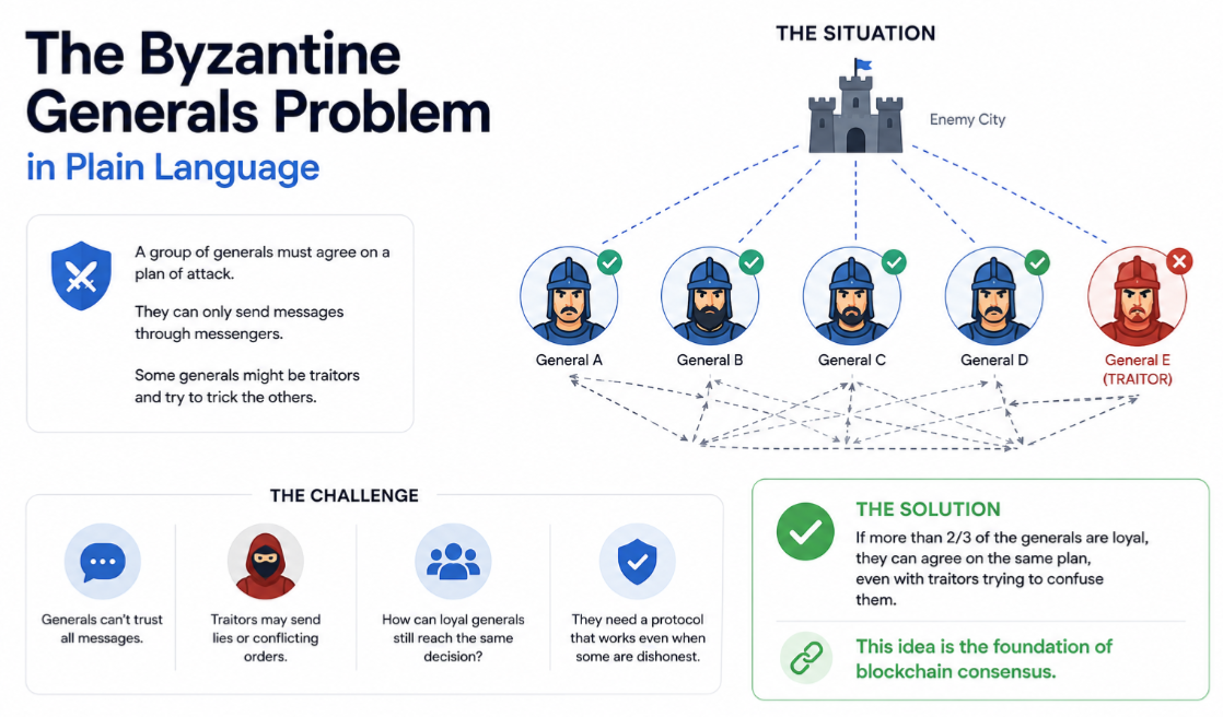 The Byzantine Generals Problem in Plain Language