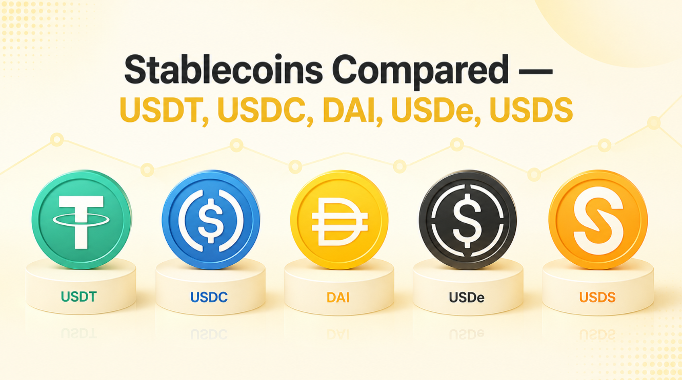 Stablecoins Compared — USDT, USDC, DAI, USDe, USDS