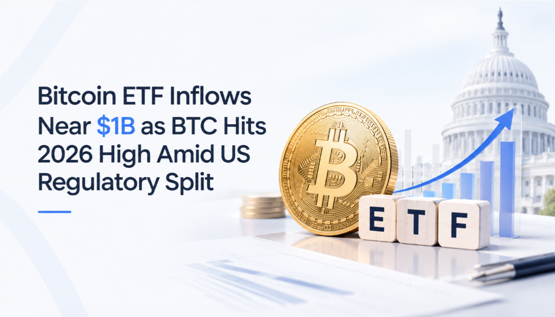 Bitcoin ETF Inflows Near $1B as BTC Hits 2026 High Amid US Regulatory Split