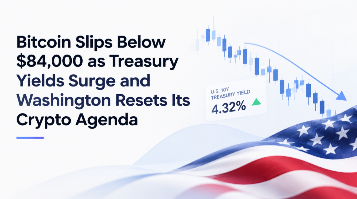 Bitcoin Slips Below $84,000 as Treasury Yields Surge and Washington Resets Its Crypto Agenda