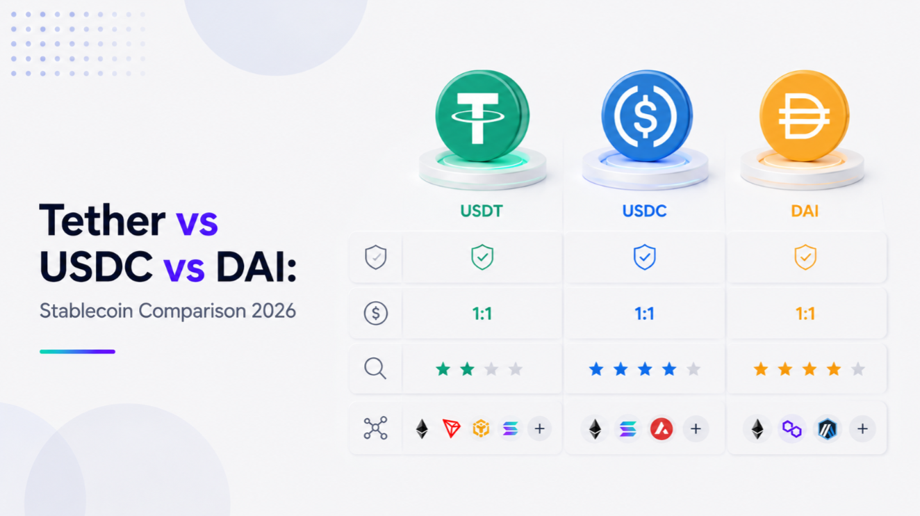 Tether vs USDC vs DAI: Stablecoin Comparison 2026