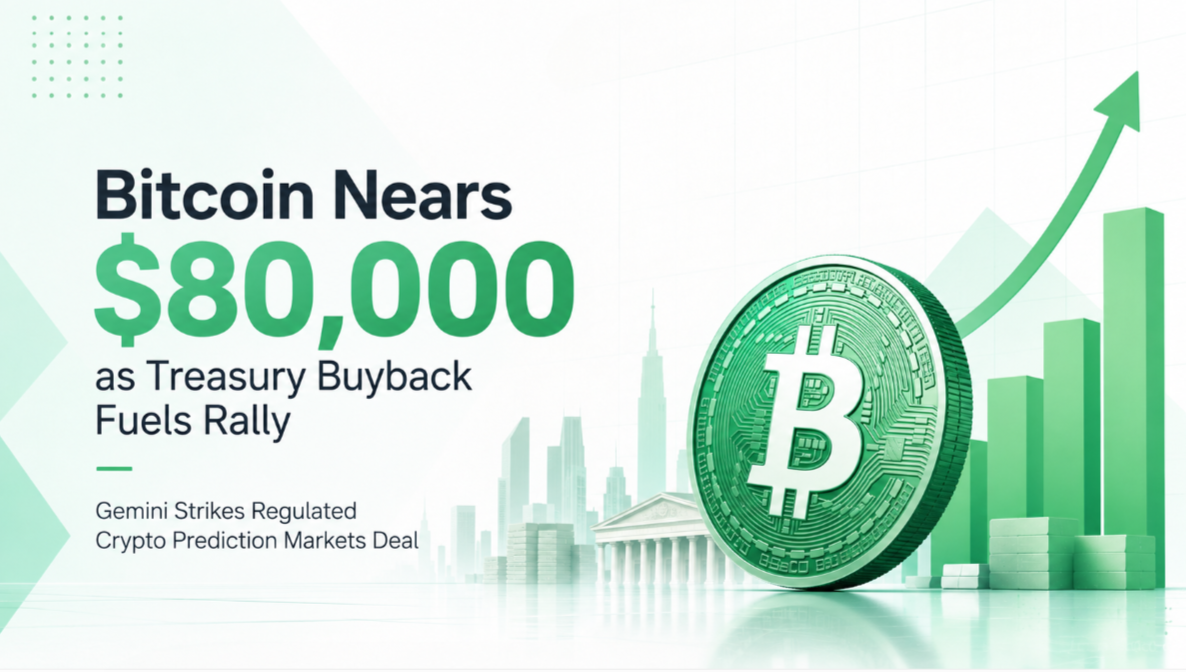 Bitcoin Nears $80,000 as Treasury Buyback Fuels Rally — Gemini Strikes Regulated Crypto Prediction Markets Deal