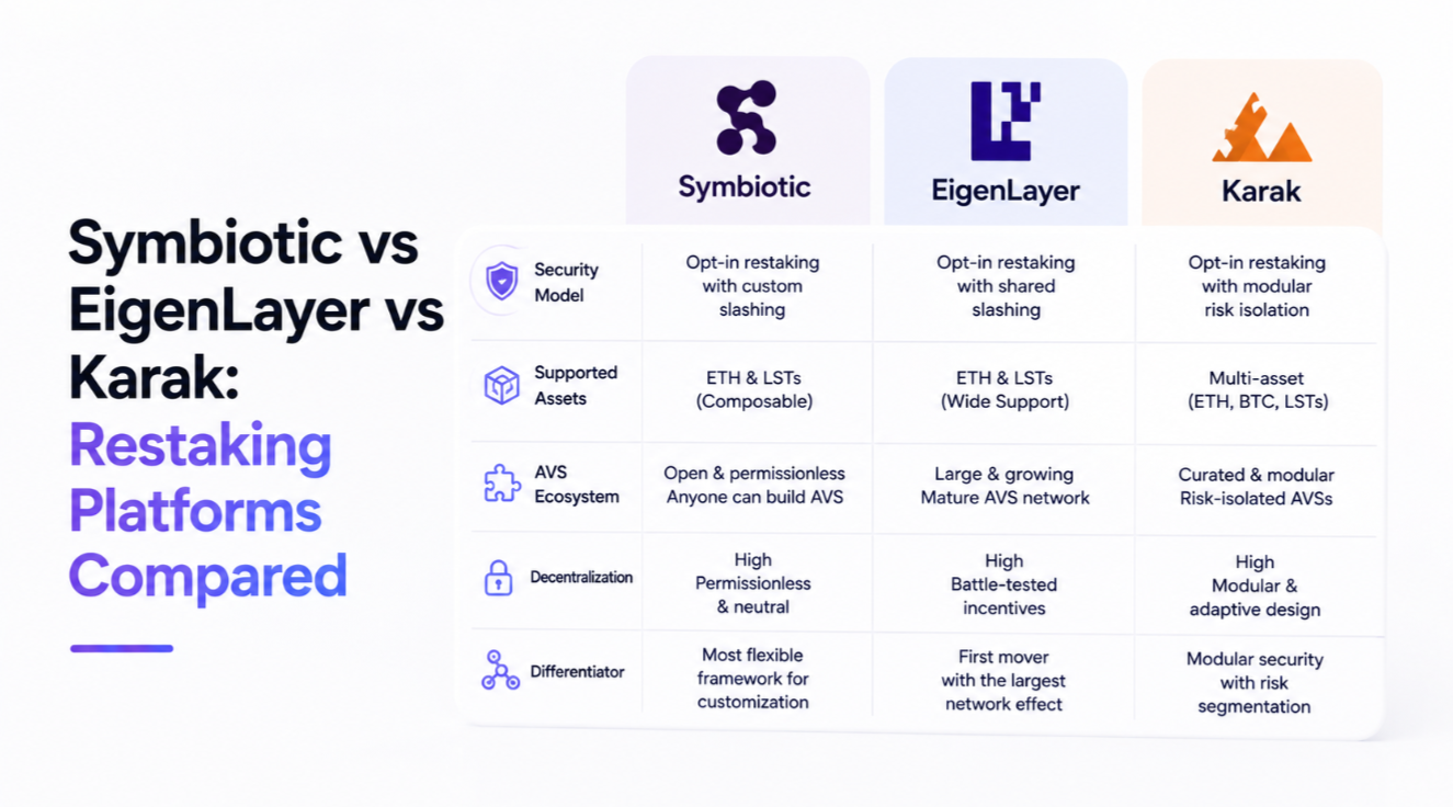 Symbiotic vs EigenLayer vs Karak: Restaking Platforms Compared