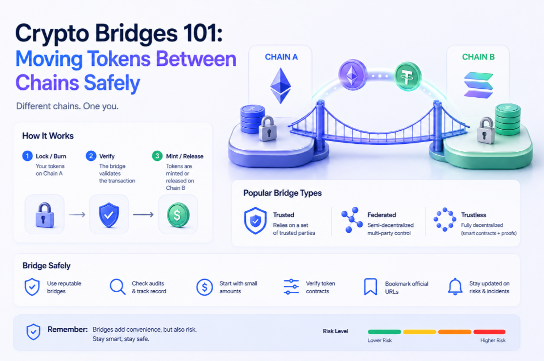 Crypto Bridges 101: Moving Tokens Between Chains Safely