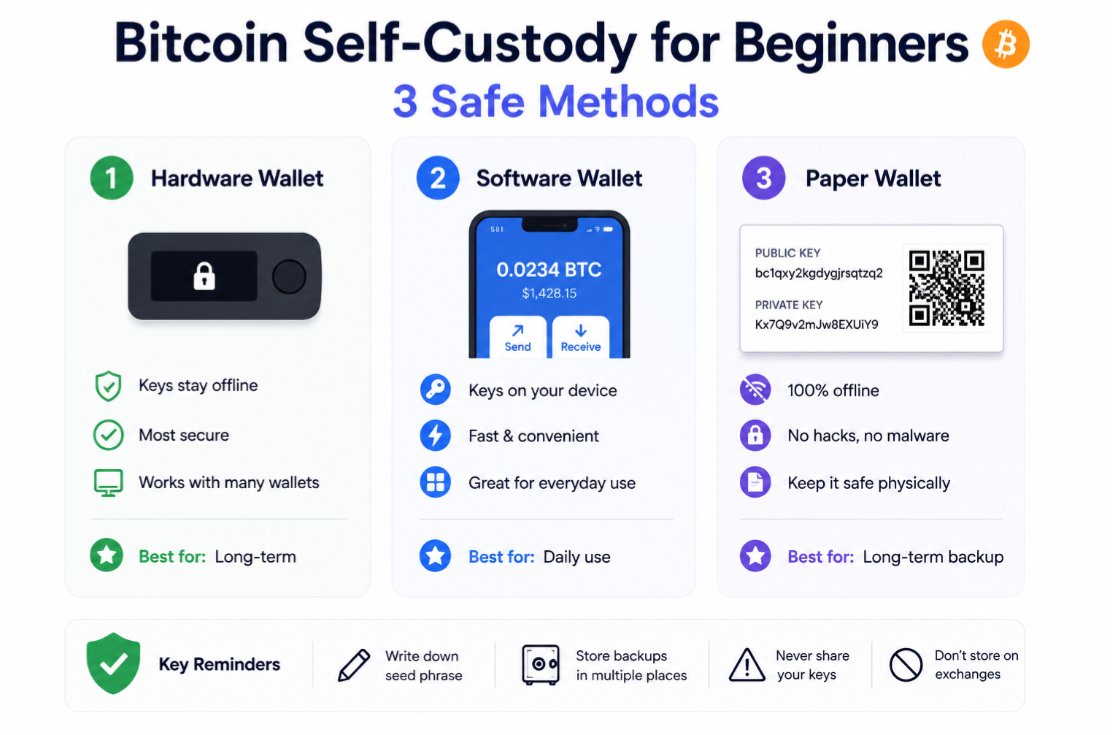 Bitcoin Self-Custody for Beginners: 3 Safe Methods