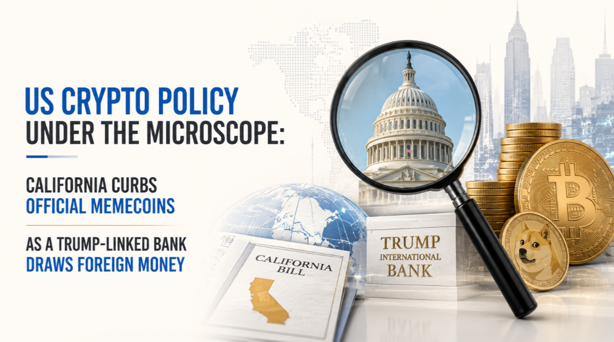 US Crypto Policy Under the Microscope: California Curbs Official Memecoins as a Trump-Linked Bank Draws Foreign Money